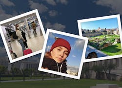 drei kleine Bilder mit einer Frau und Ausblick auf Athen
