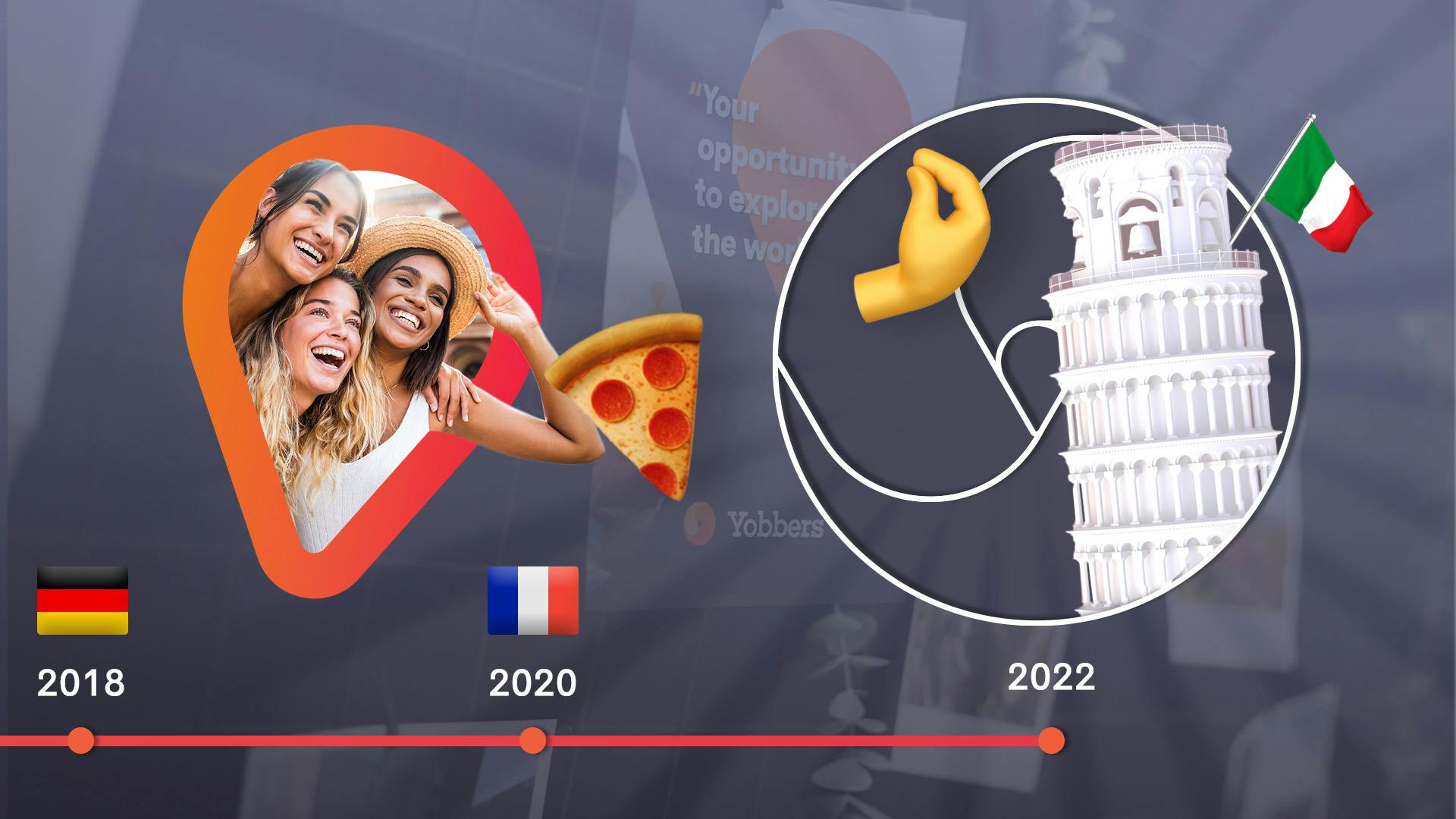 drei Frauen die lachend neben dem Turm von Pisa und einer Pizza