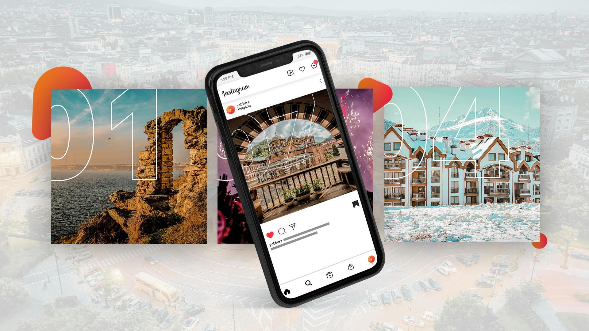 Smartphone mit der Yobbers Website geöffnet vor verschiedenen Bildern