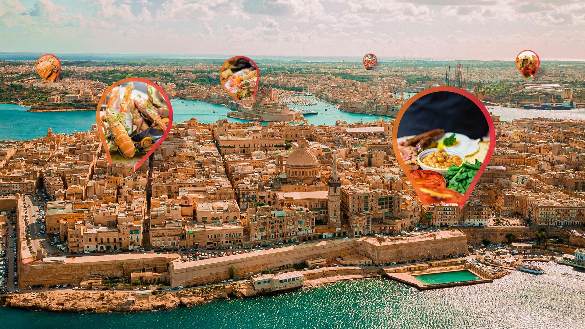 De gebouwen van Malta met uitgelichte plekken als food hotspots