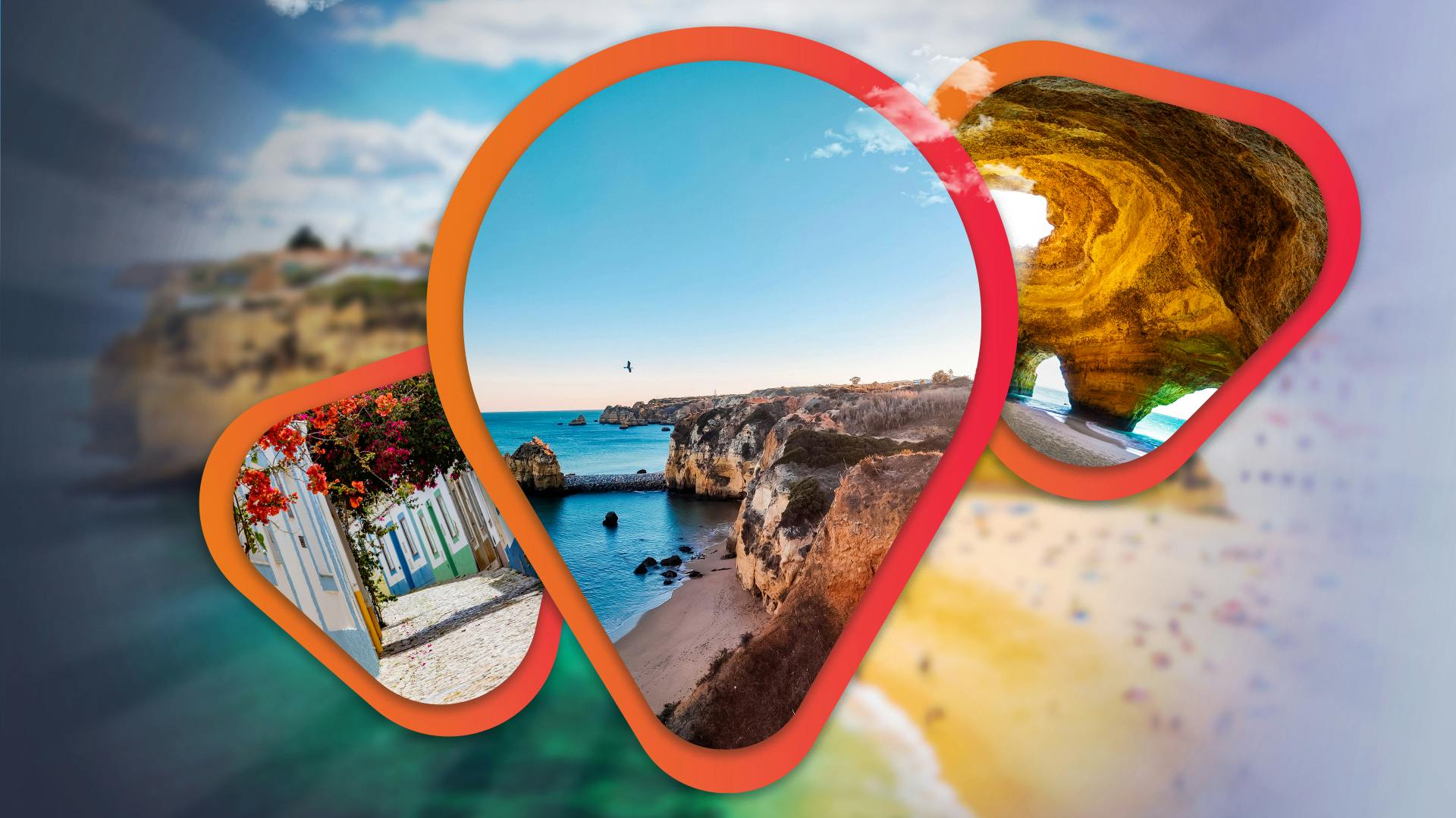 drei Bilder in unterschiedlichen Formen von Stränden an der Algarve