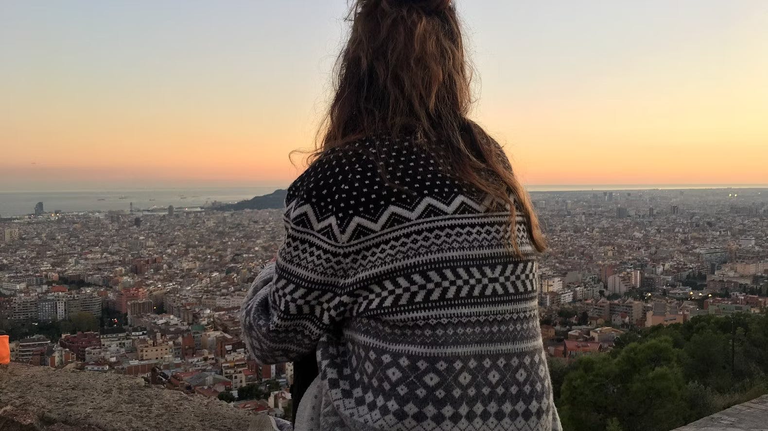 City view of Barcelona at sunset