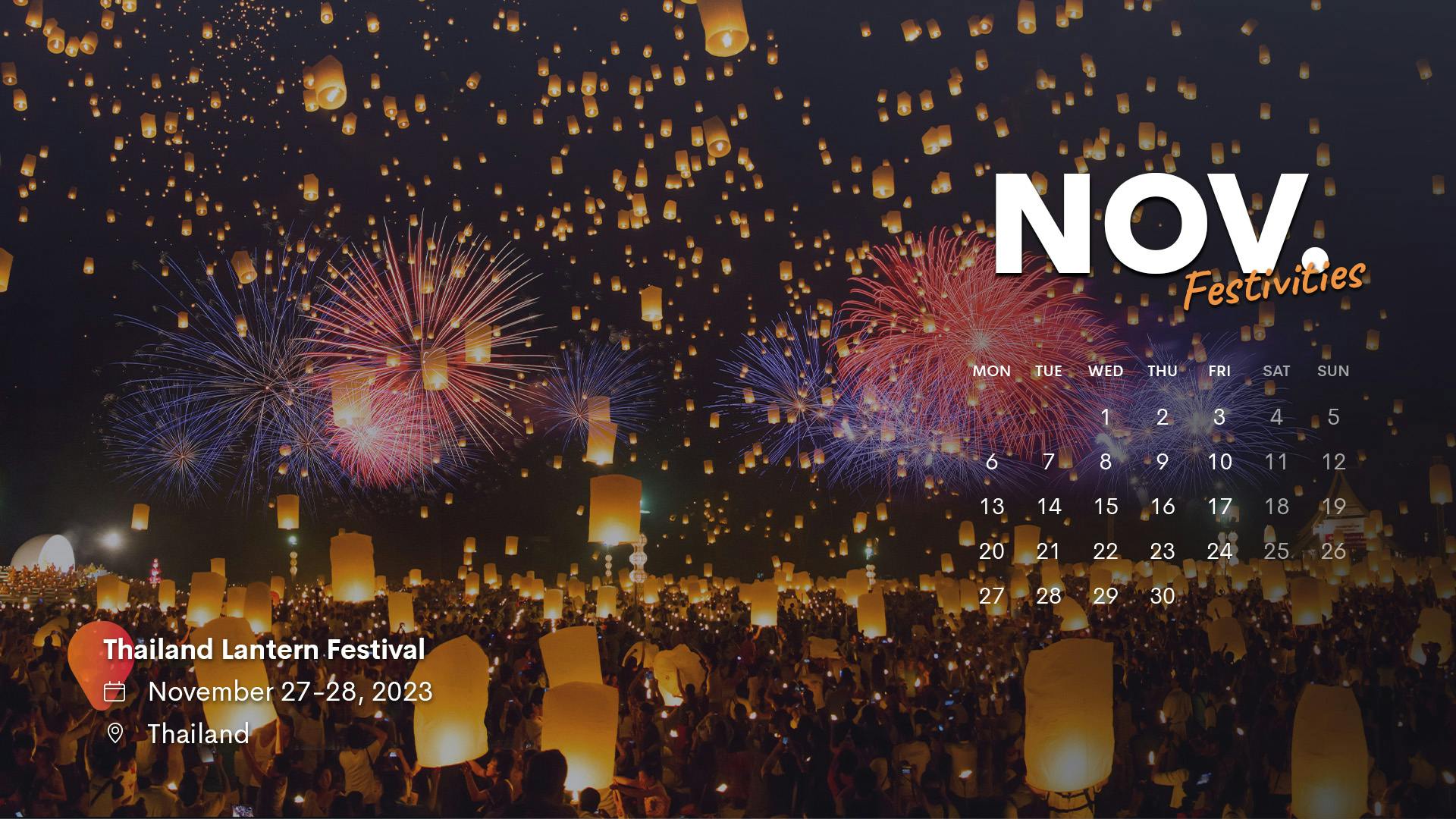 Kalenderblatt von November mit Feuerwerk im Hintergrund