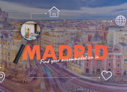 madrid letters orange with picture in background and a magnifying glass