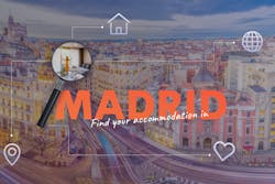 madrid letters orange with picture in background and a magnifying glass