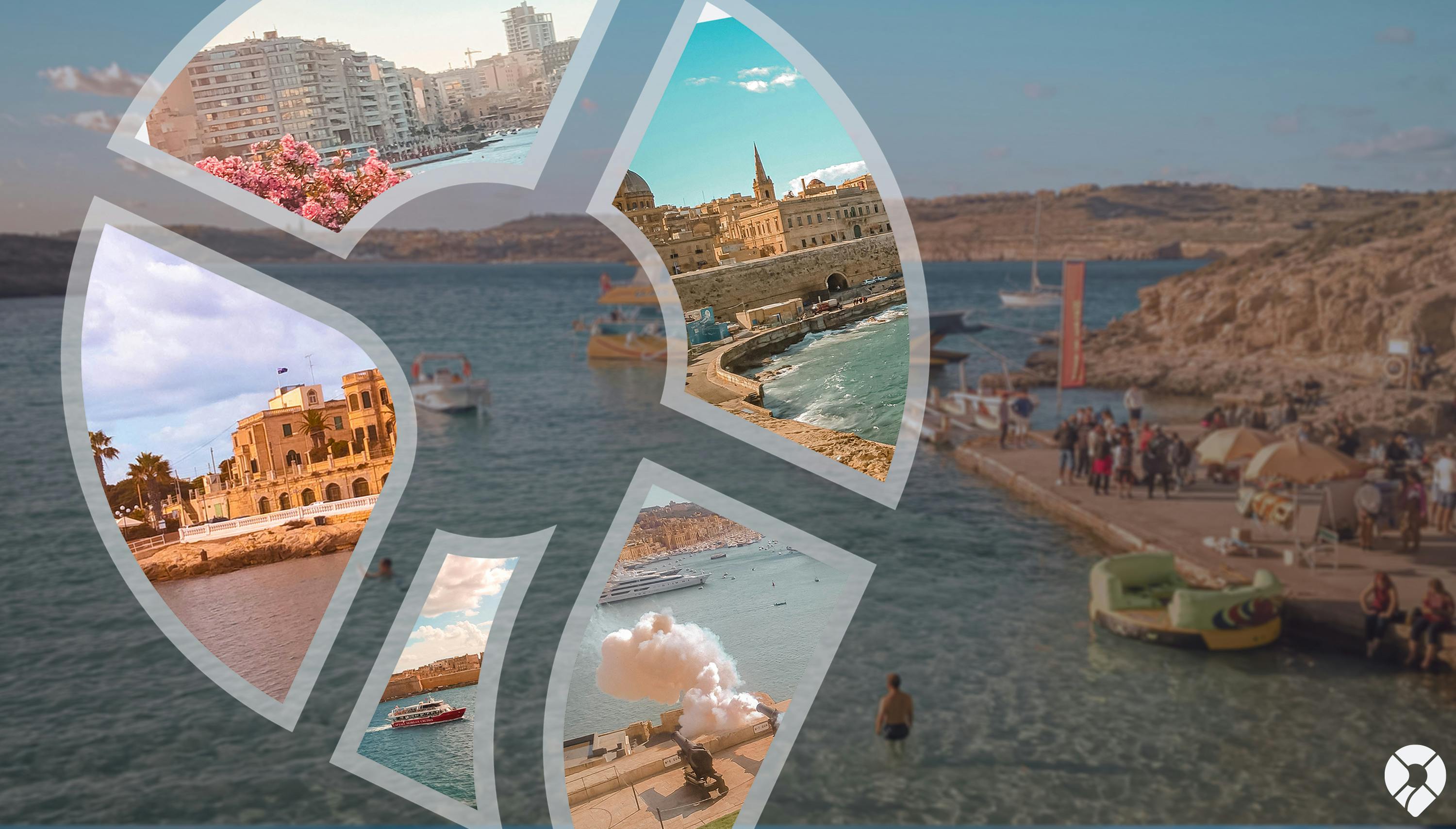 kleine Bilder mit Stränden und Städten aus Malta