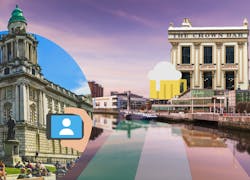 iconische gebouwen van Belfast en Ierse vlag