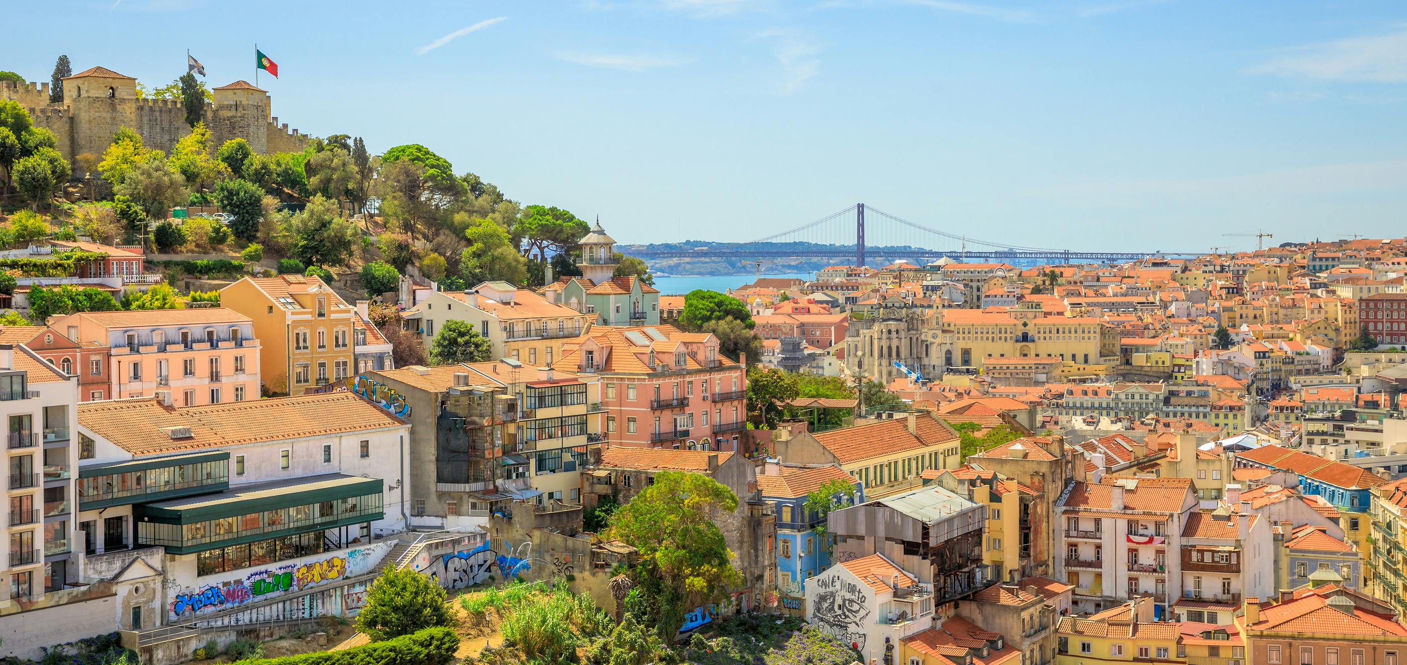 Viewpoint in Lissabon Tagus river and bridge