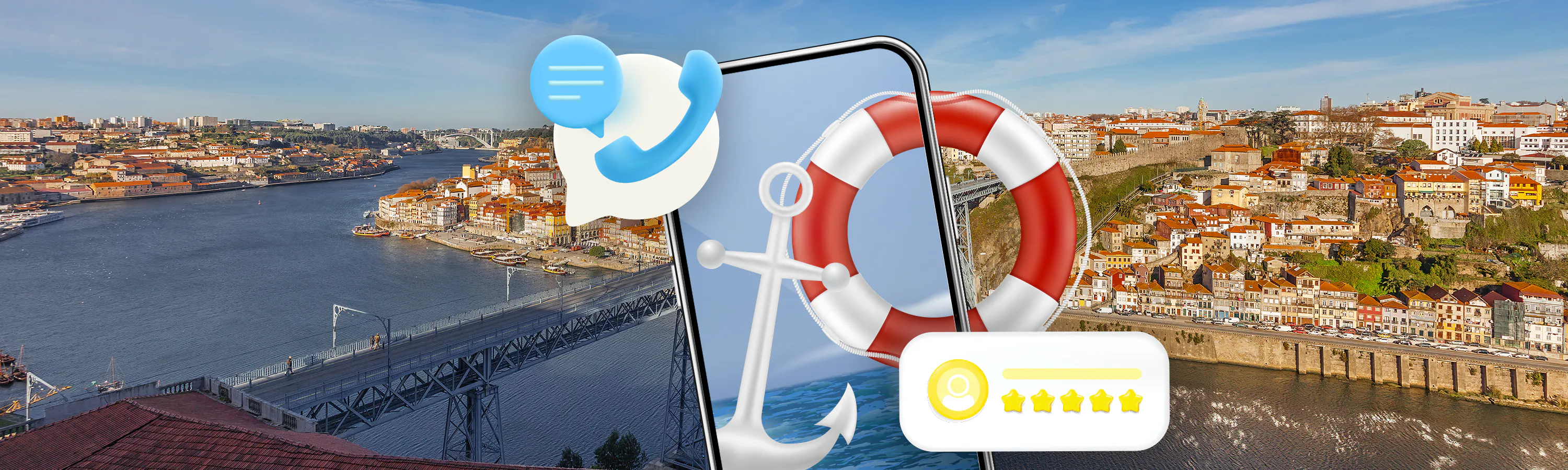 Reddingsboei en band op een smartphone voor Porto