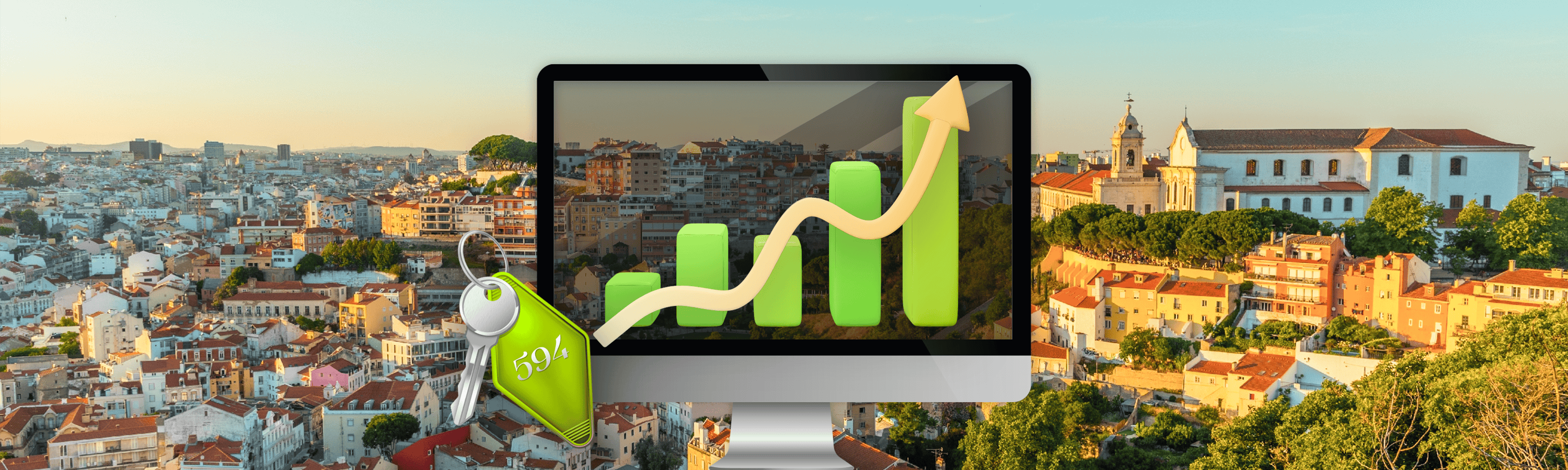 computer in lissabon mit grünen grafen