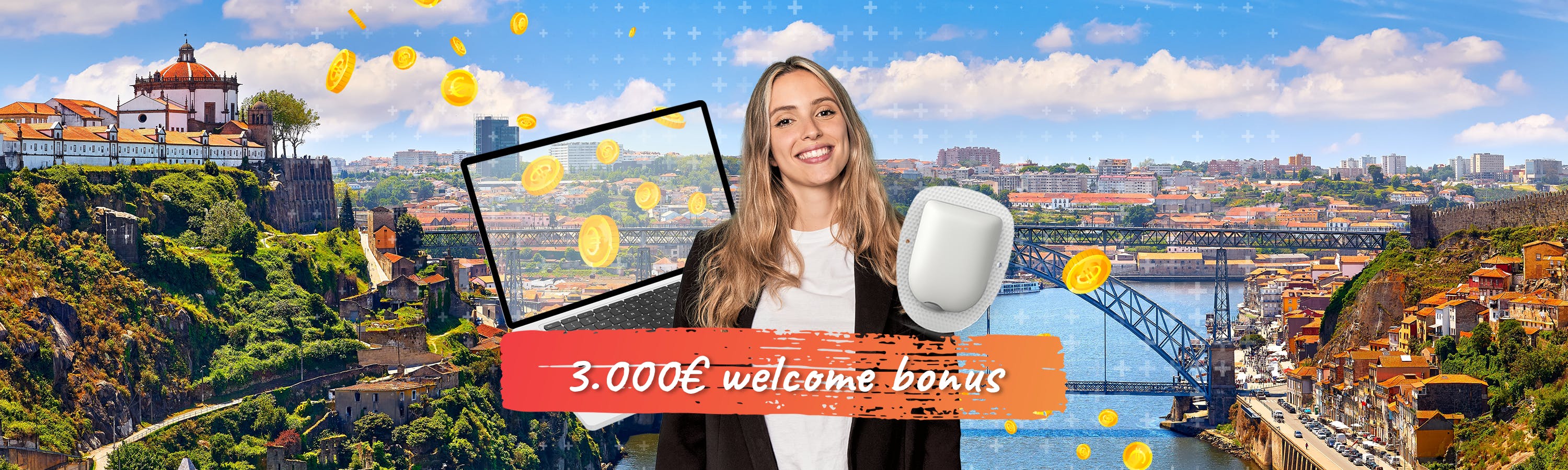 Frau im sonnigen Porto, arbeitet im Finanzsektor im Gesundheitswesen