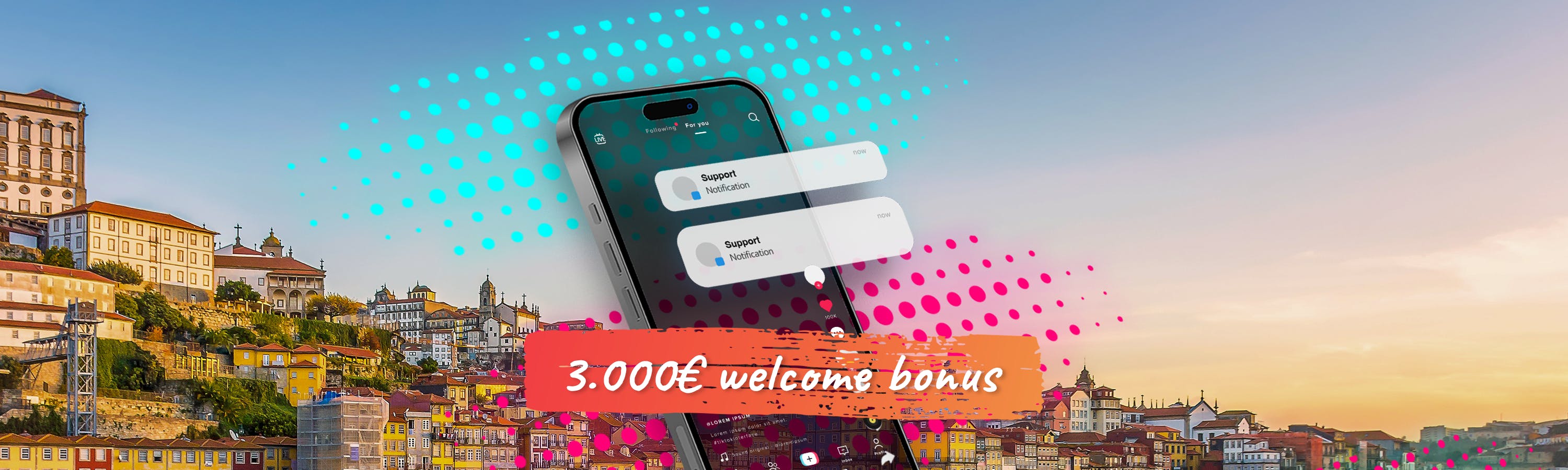 Handy vor Porto auf dem Bildschirm ist eine Social Media Plattform zu sehen. Es gibt 2 Notifications