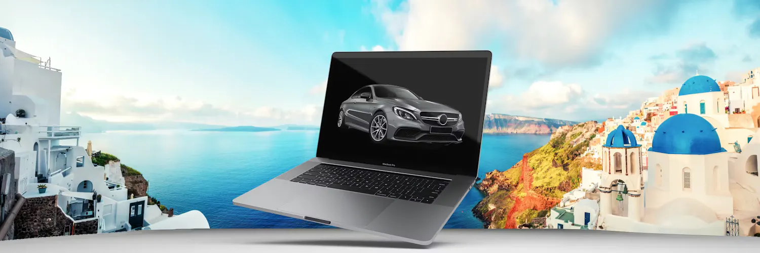 mercedes card on a laptopscreen in Greece